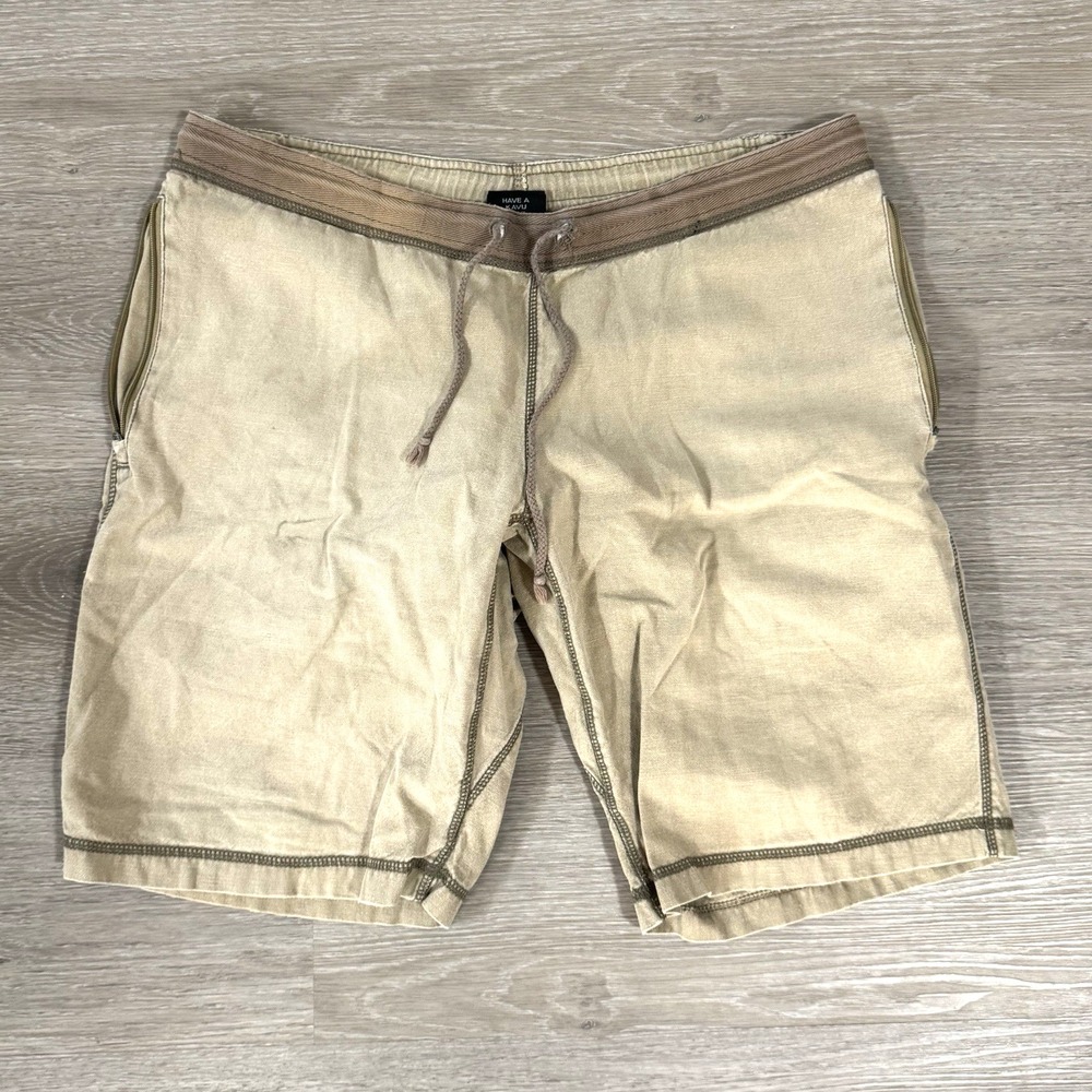 KAVU 7" Brown‎ Elastic Waist Drawstring Hiking Active Hemp Blend Shorts Men's M